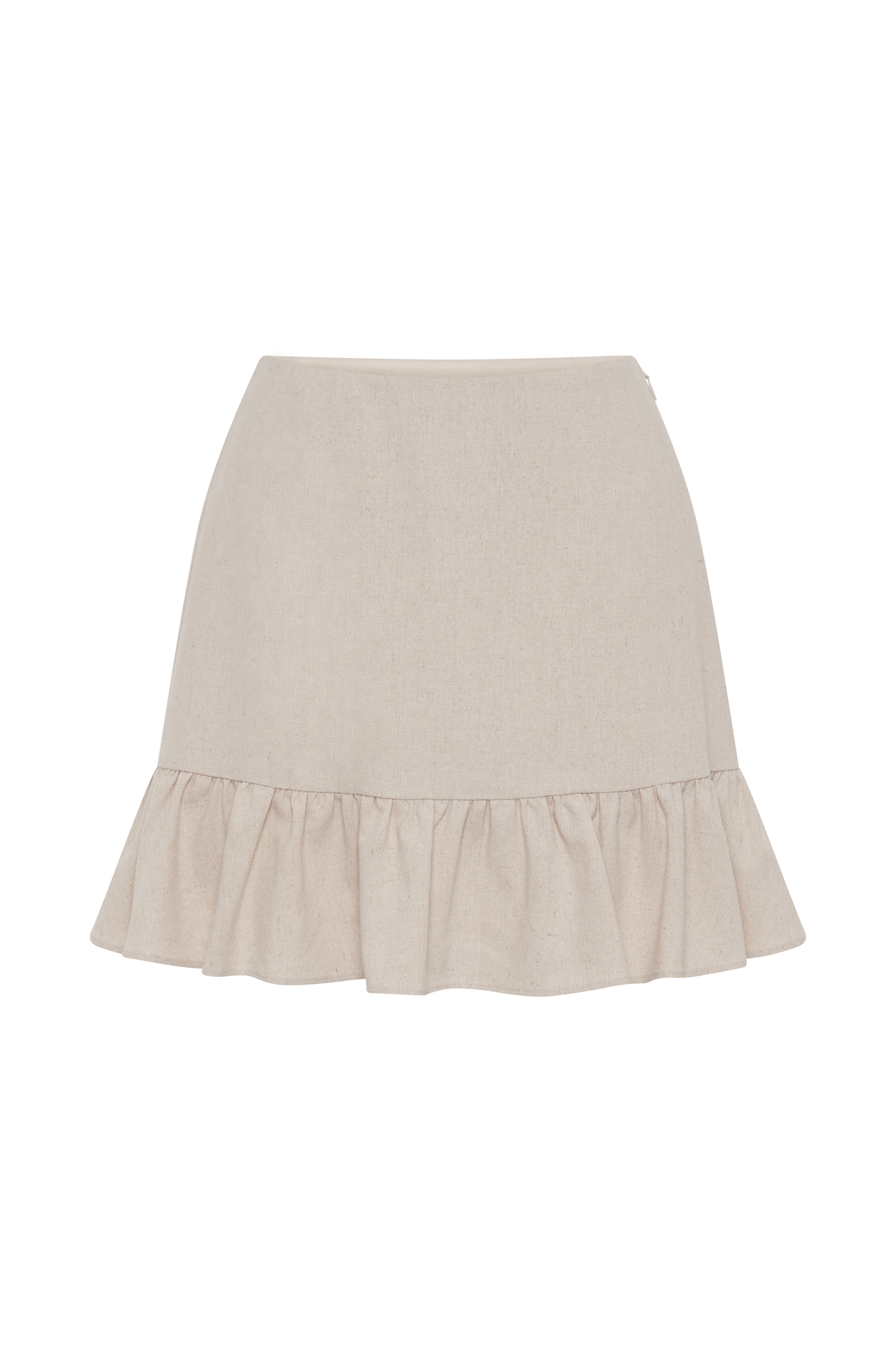 Delfina Linen Mini Skirt With Ruffle - Natural