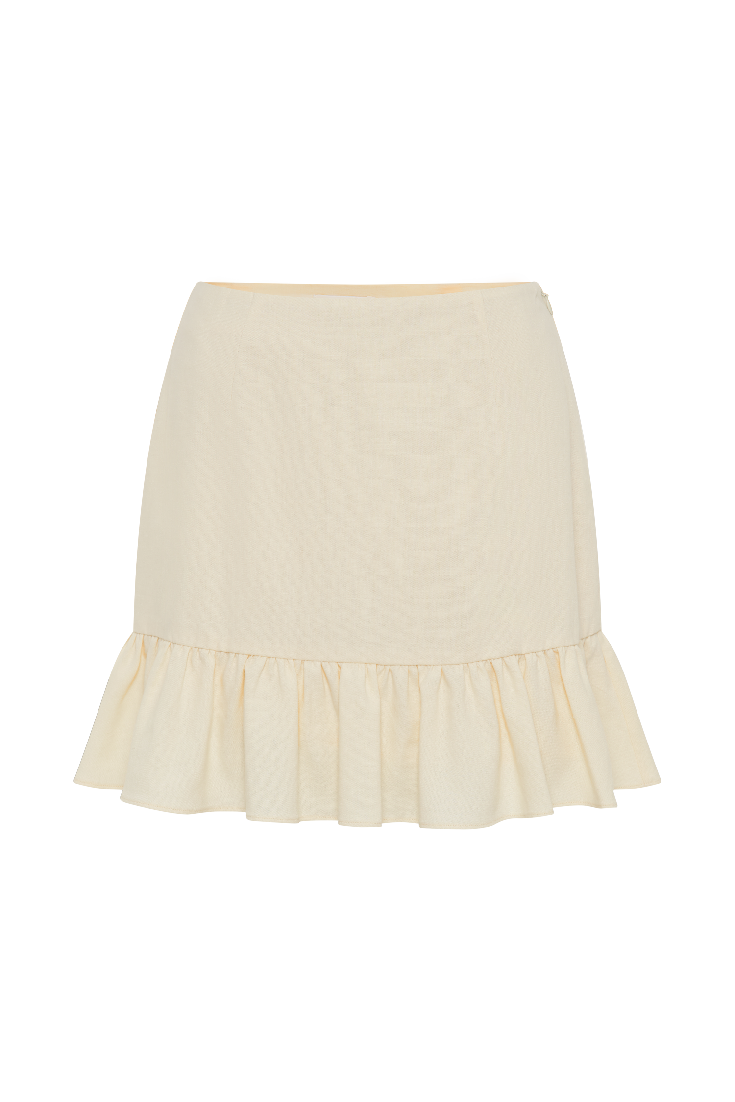 Delfina Linen Mini Skirt With Ruffle - Lemon Sherbet