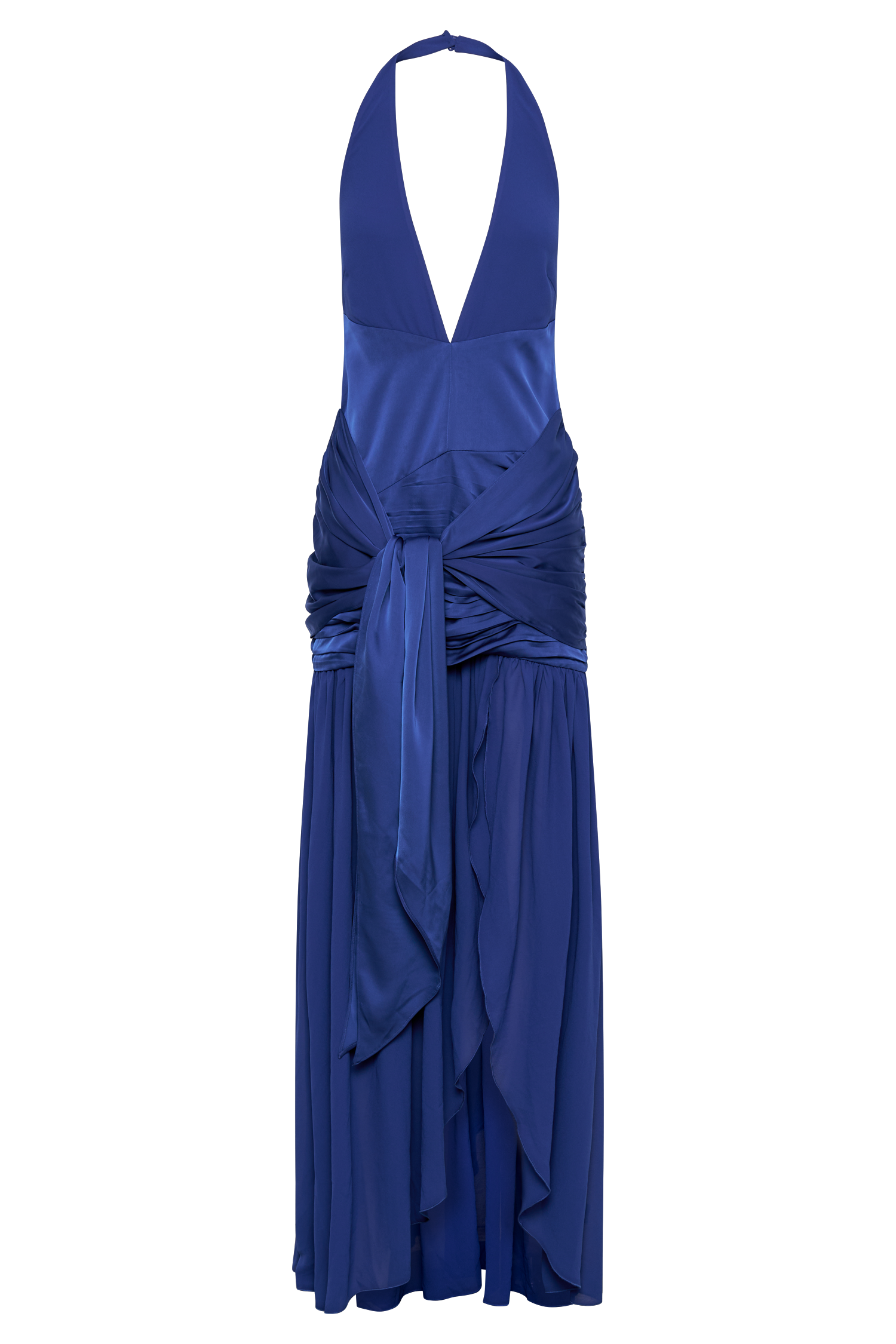 Graziana Satin Chiffon Plunge Maxi Dress - Cobalt Blue