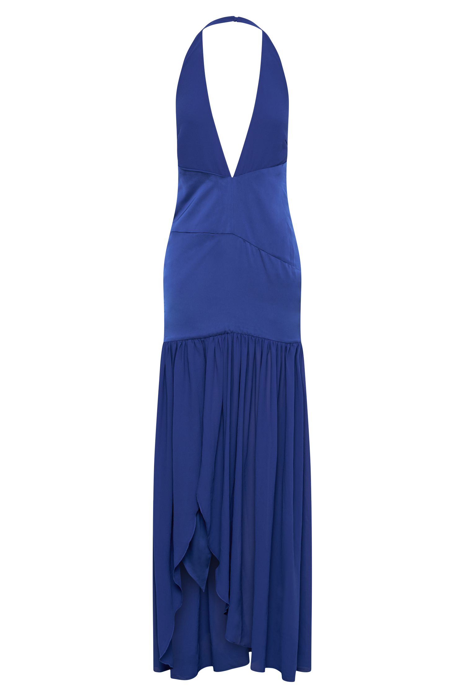 Graziana Satin Chiffon Plunge Maxi Dress - Cobalt Blue