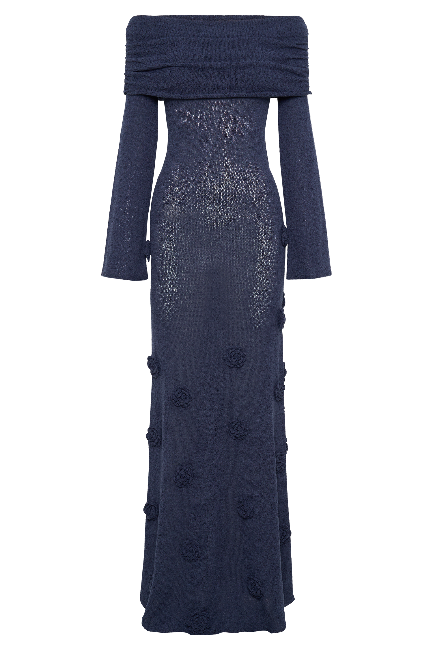Kiki Off Shoulder Knit Rose Maxi Dress - Navy