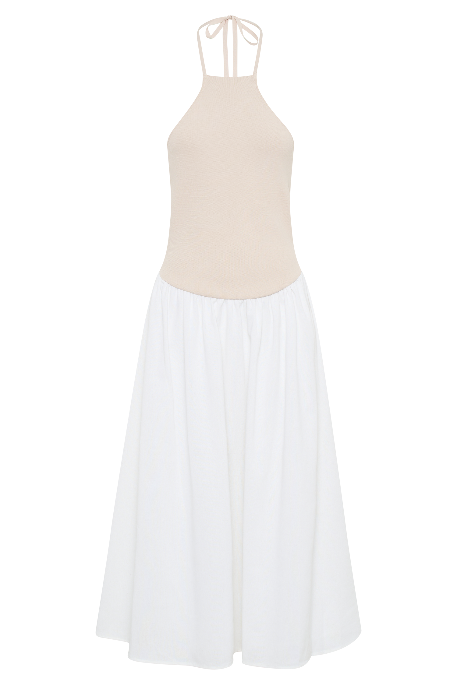 Katie Knit And Linen Midi Dress - Natural/White