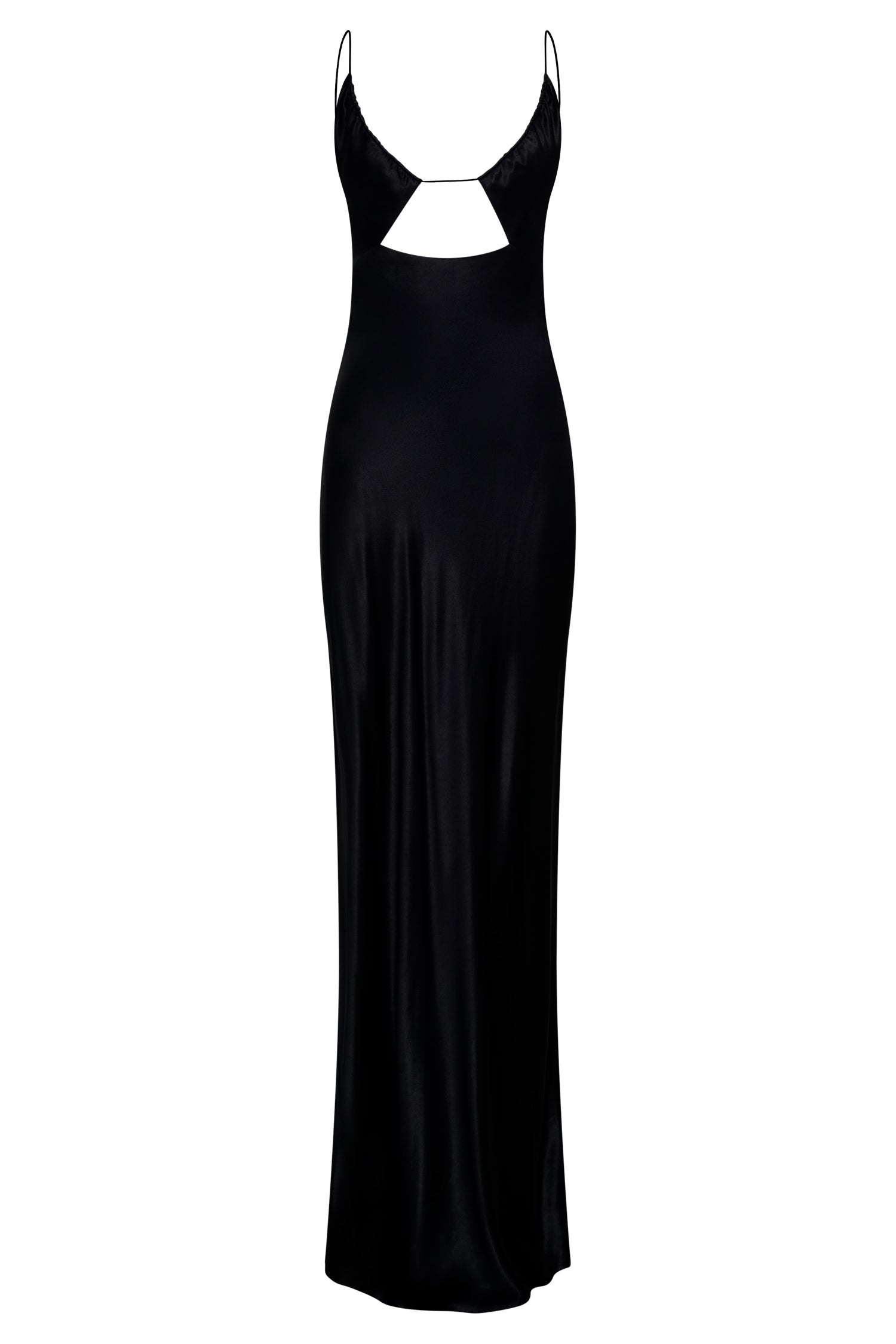 Sadie Maxi Satin Halter Ruched Slip Dress - Black
