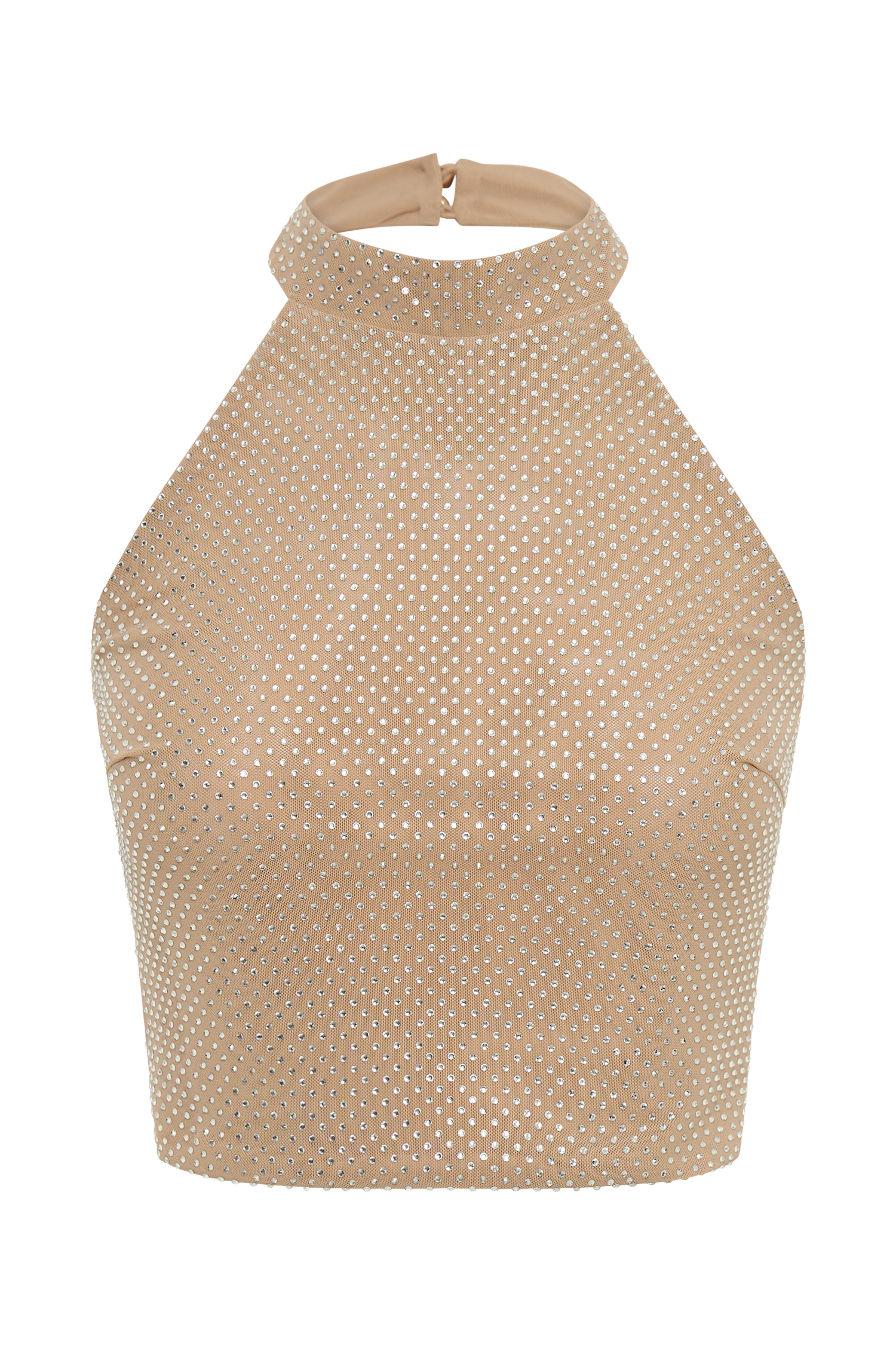 Mariah Diamante Halter Neck Top - Nude