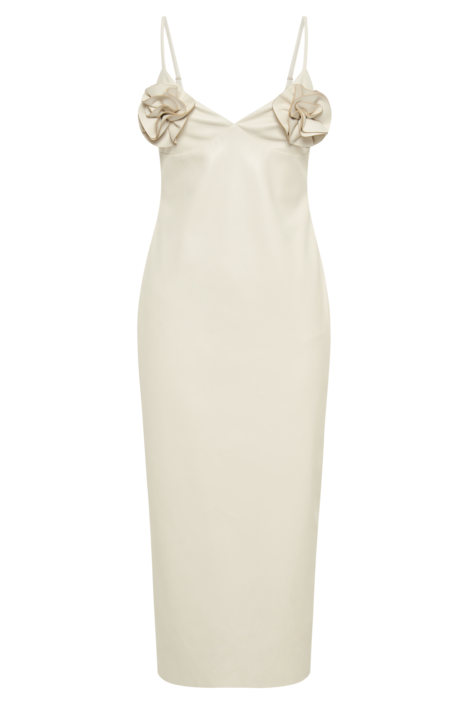 Mariam Faux Leather Rose Midi Dress - Ivory