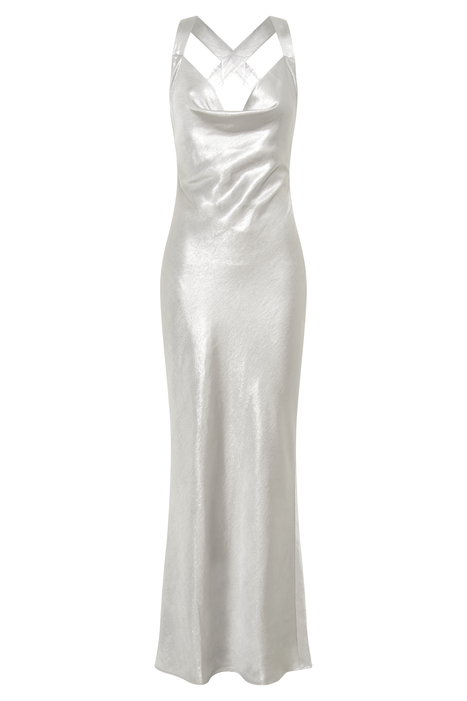 Caellie Satin Cowl Maxi Dress - Silver