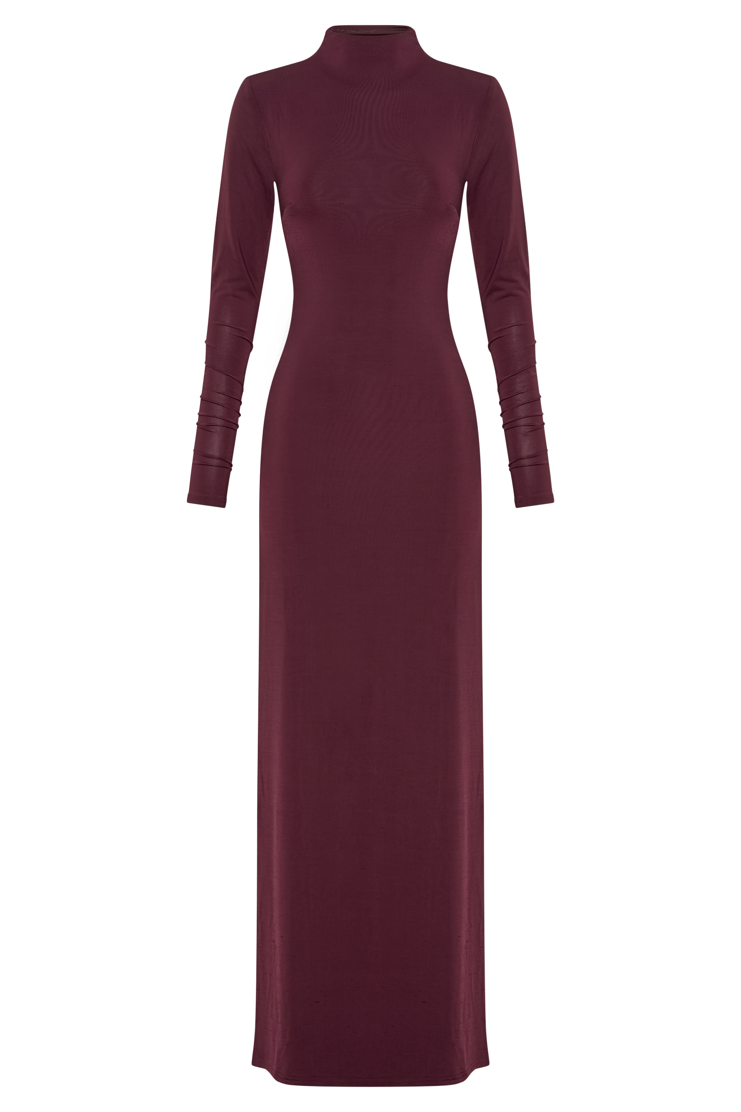 Elani Slinky High Neck Maxi Dress - Burgundy