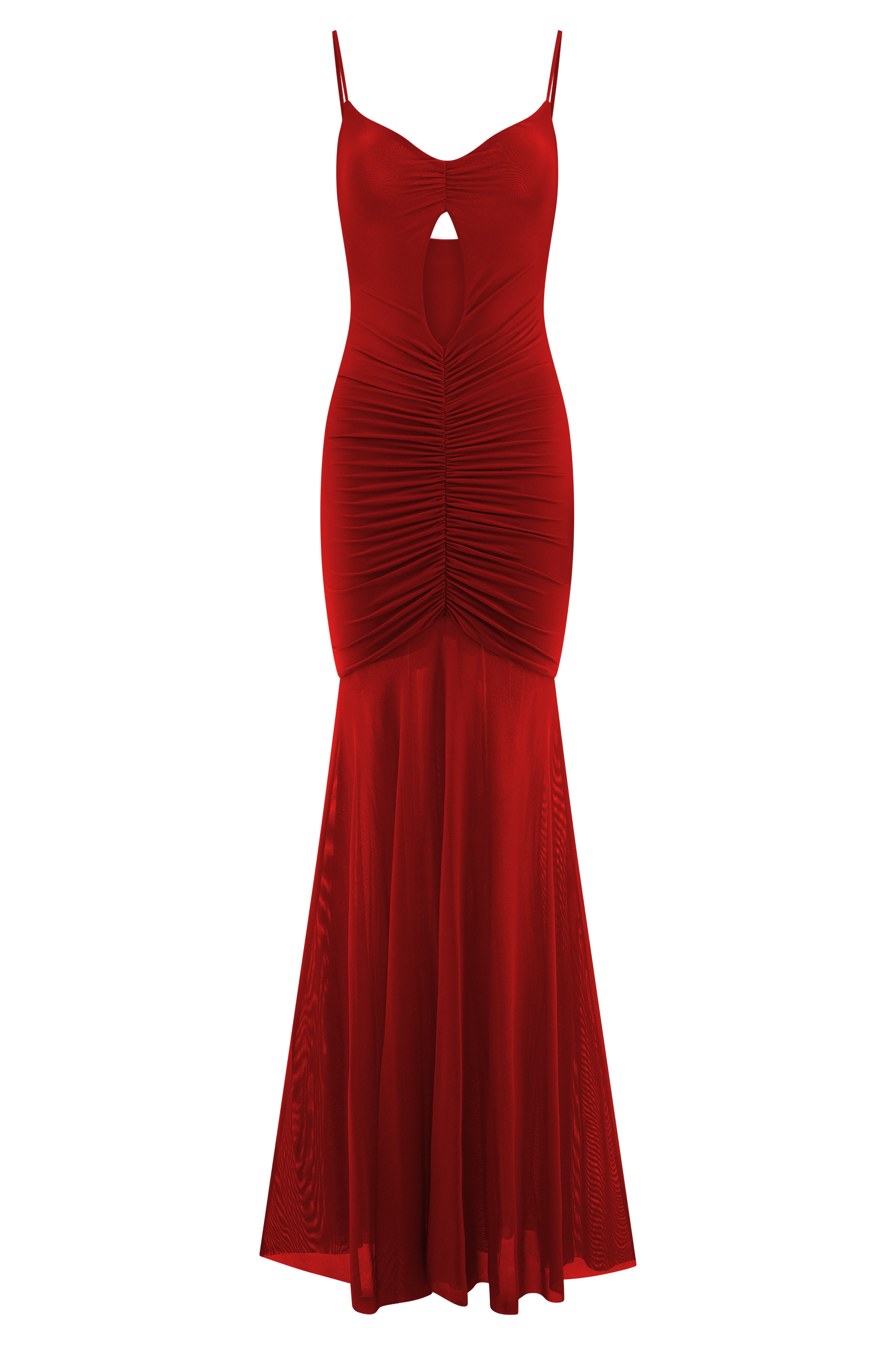 Delaney Slinky And Mesh Maxi Dress - Red