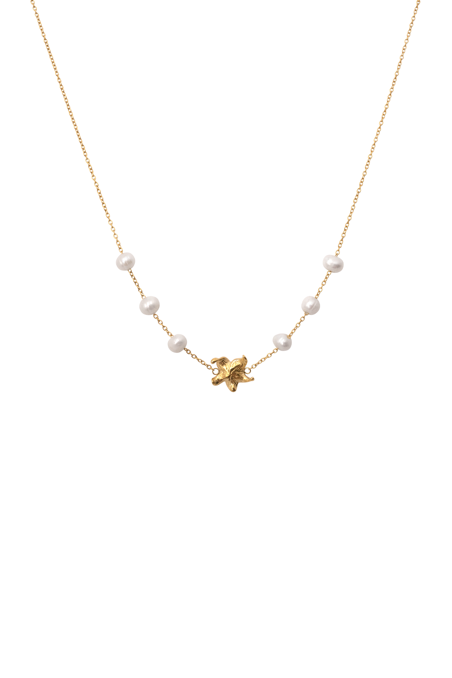 Eva Floral Fresh Water Pearl Necklace - Gold