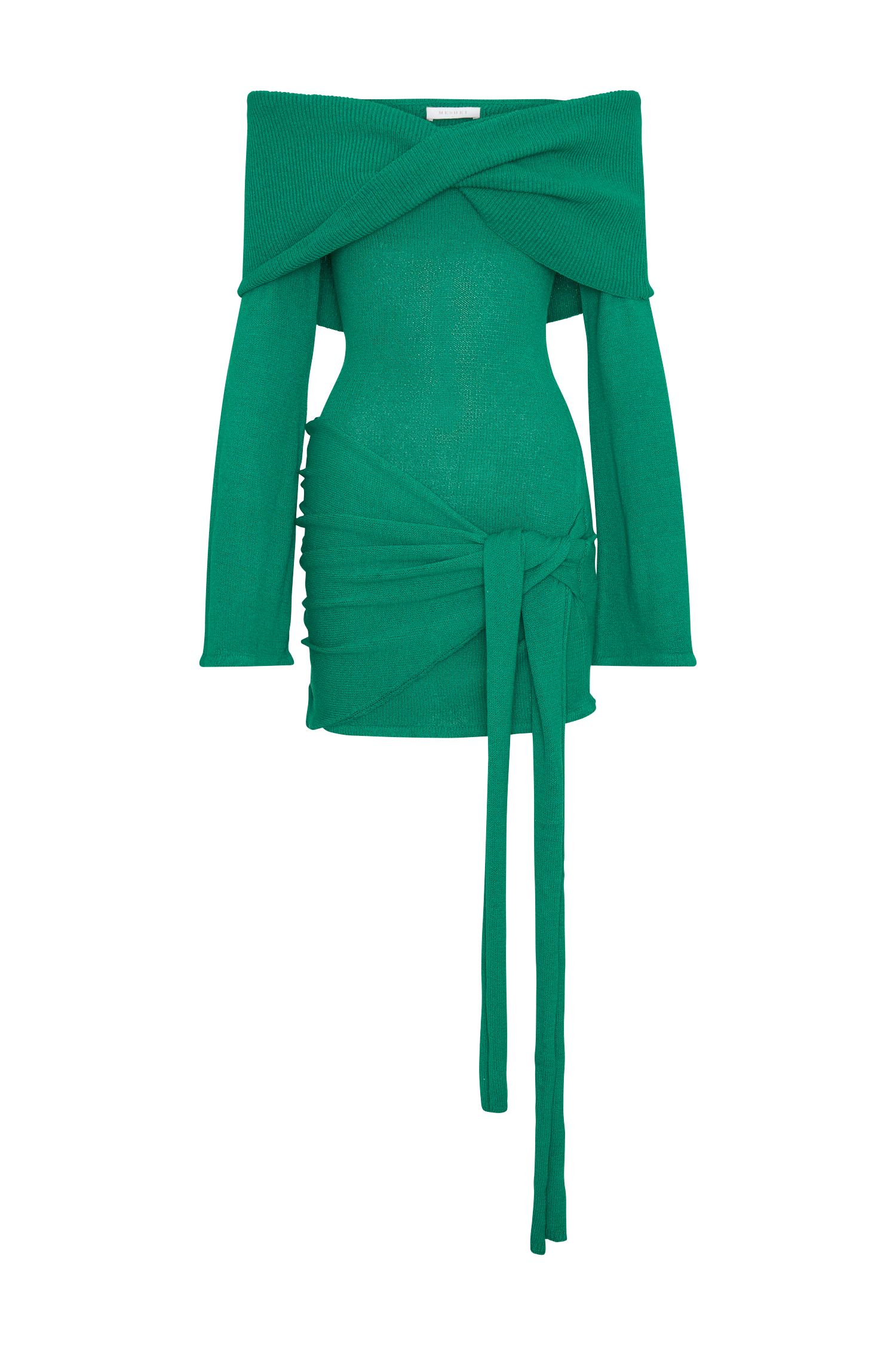 Camryn Off Shoulder Tie Knit Mini Dress - Green