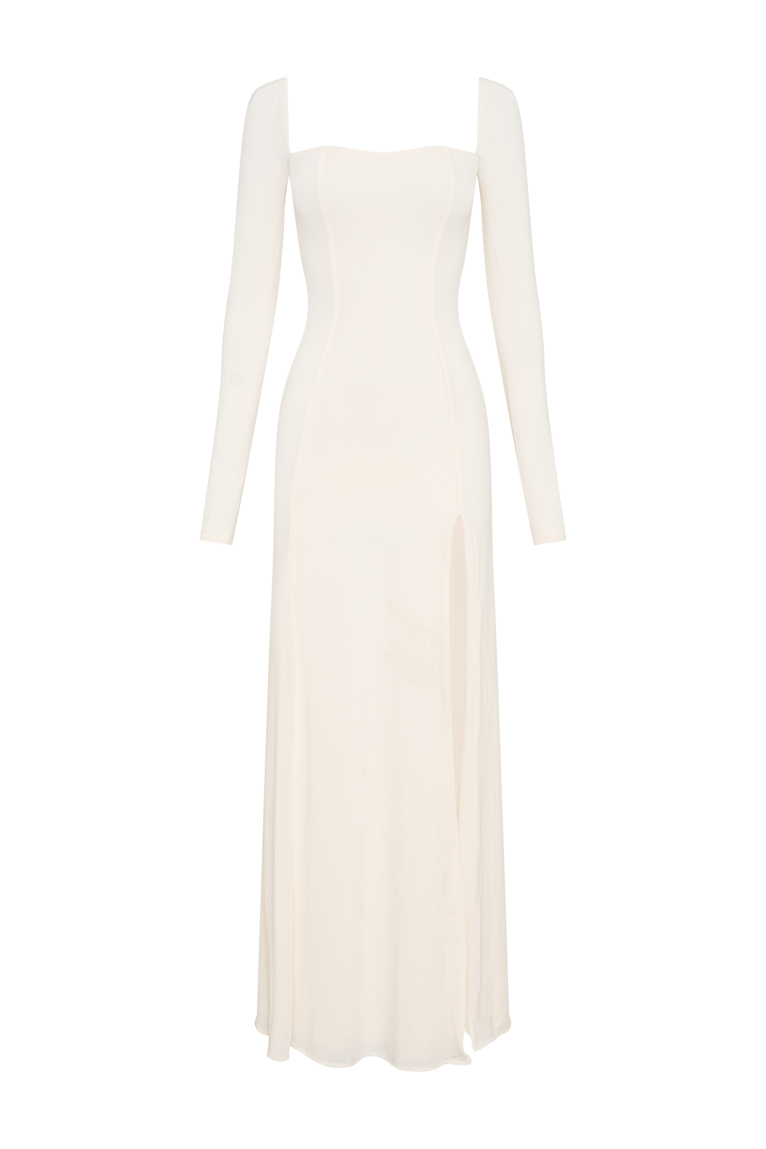 Desirie Slinky Long Sleeve Maxi Dress With Split - Ivory