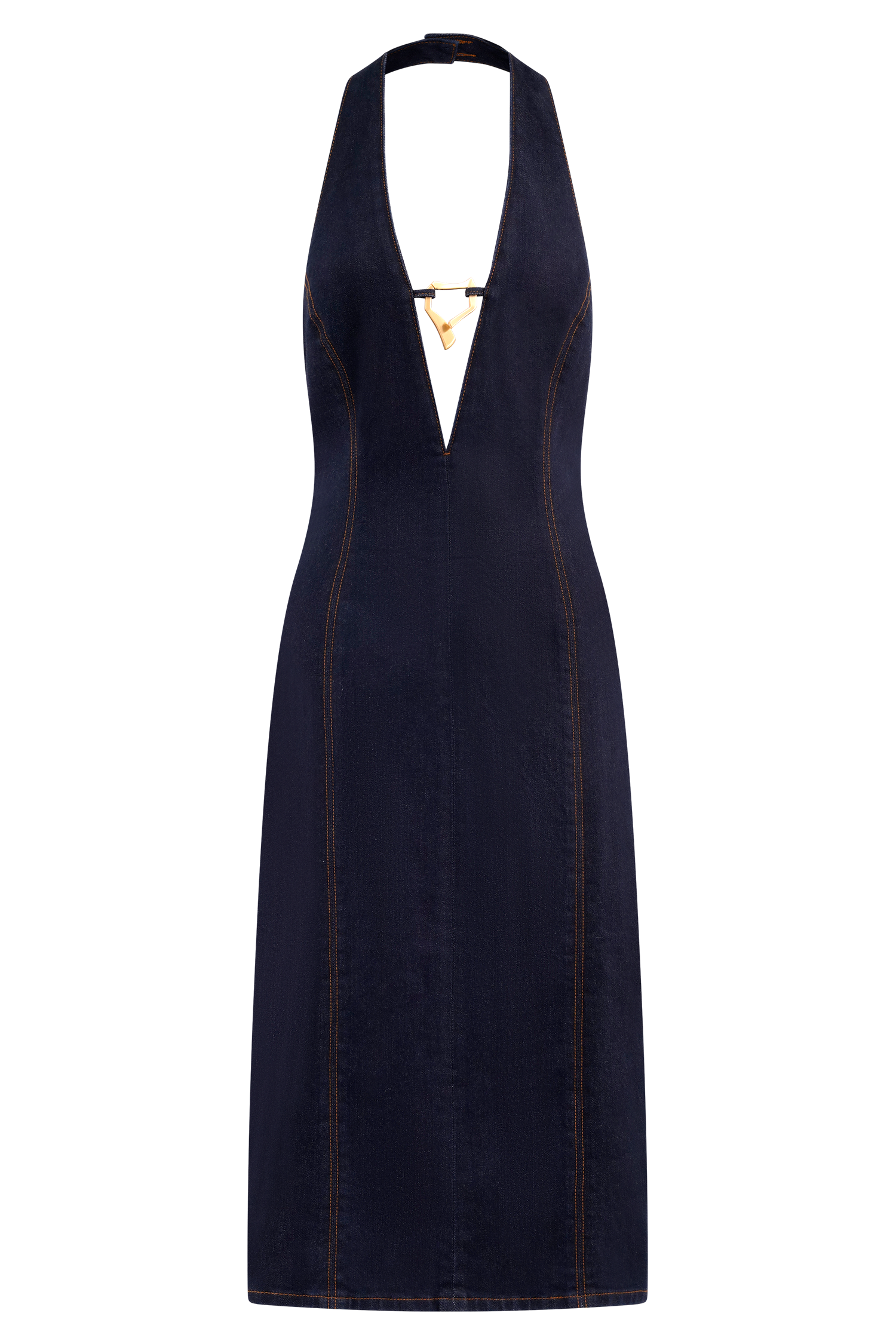 Shauna Denim Halter Midi Dress - Indigo Blue