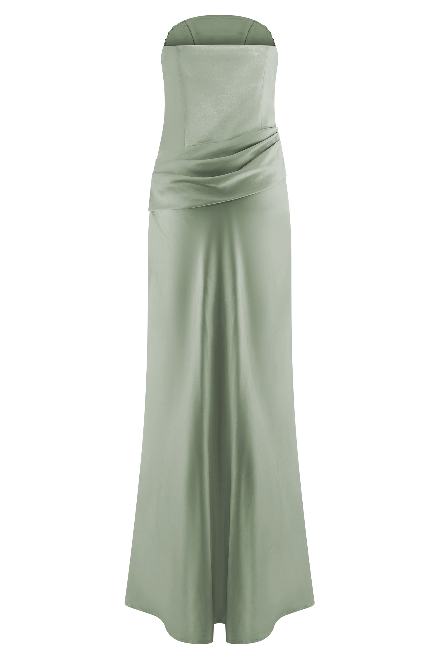 Jasmine Strapless Satin Maxi Dress - Sage