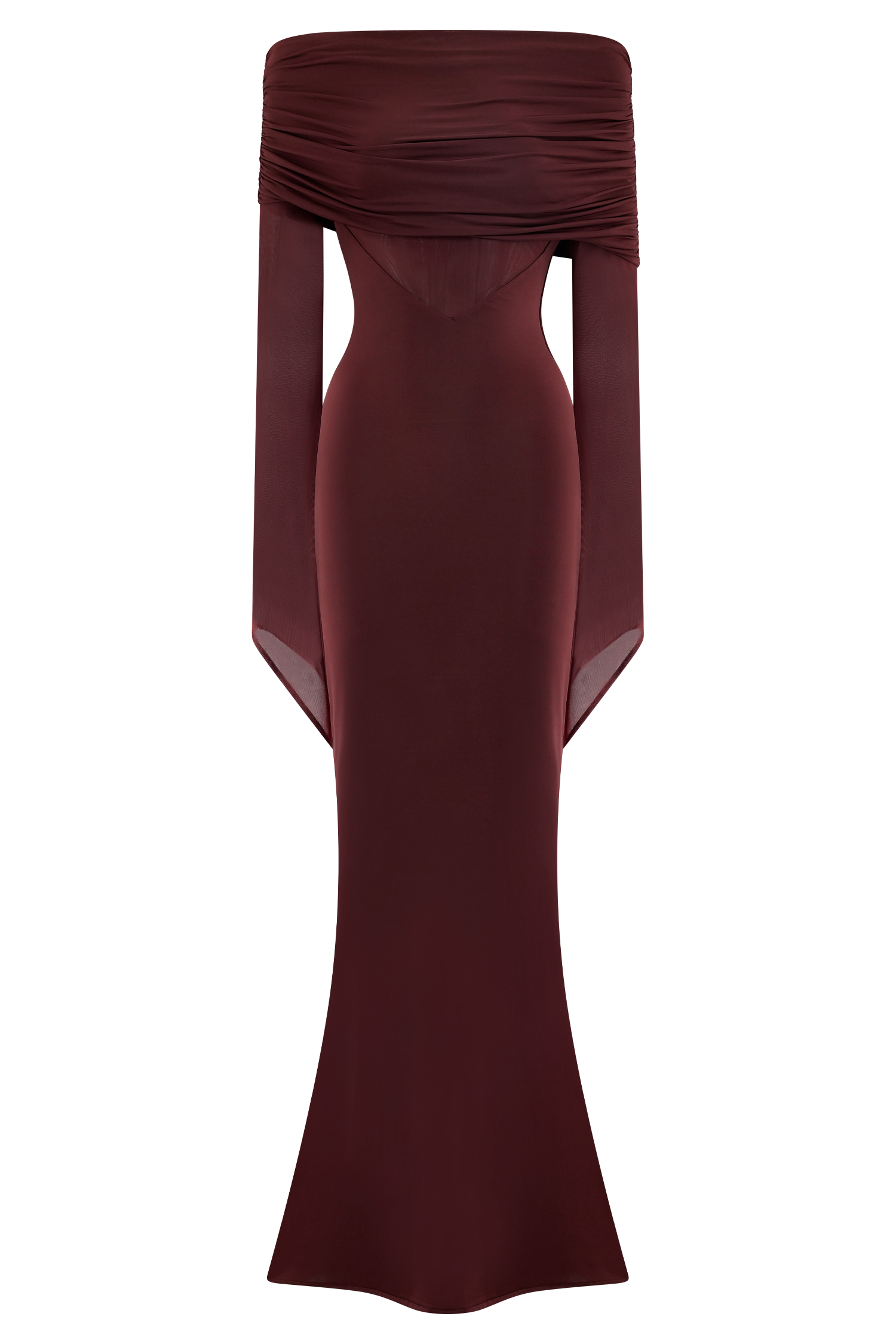 Kaitlin One Shoulder Slinky And Mesh Maxi Dress - Burgundy