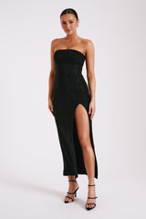 Jenny Strapless Diamante Midi Dress - Black