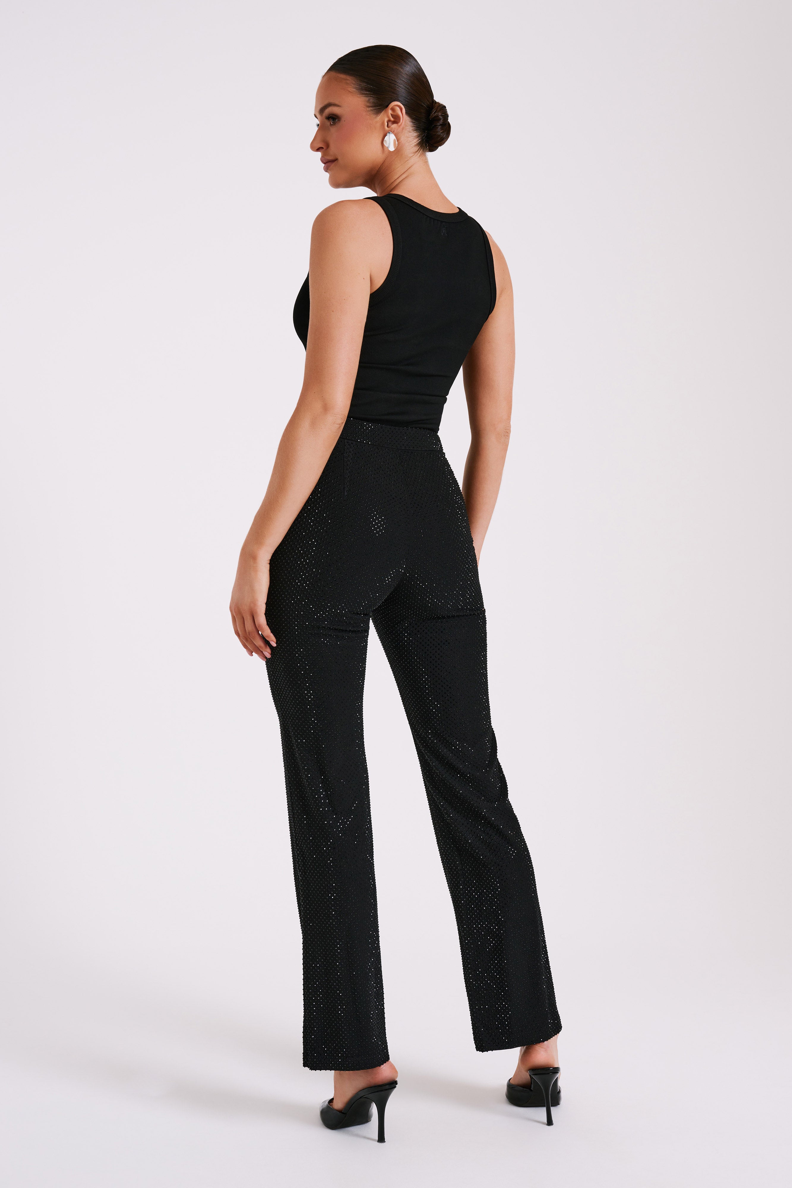 Kaycee Straight Leg Diamante Pants - Black