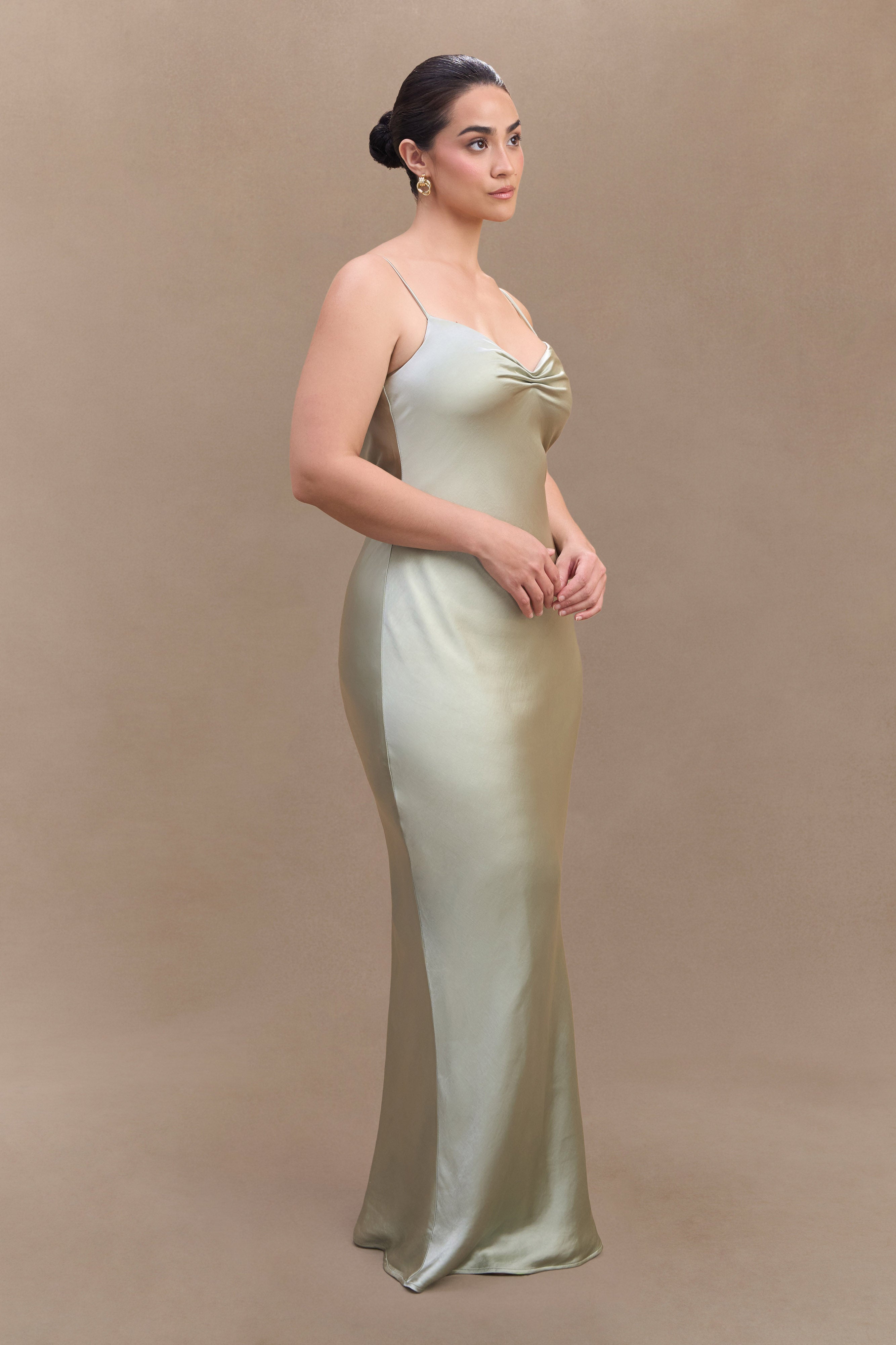 Lilly Sweetheart Satin Maxi Dress - Sage