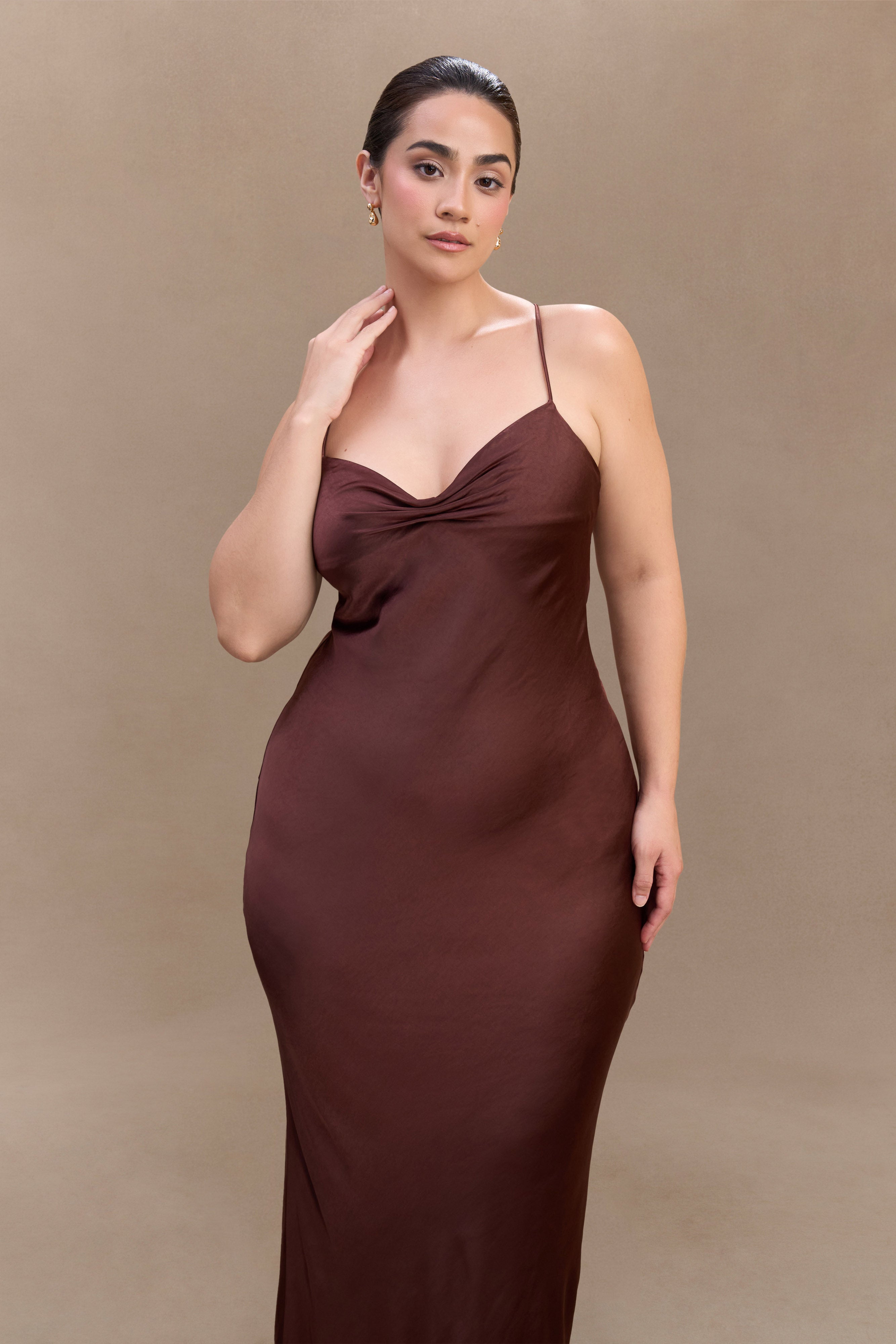 Lilly Sweetheart Satin Maxi Dress - Dark Chocolate