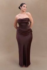 Jasmine Strapless Satin Maxi Dress - Dark Chocolate