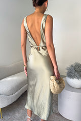 Elouise Tie Around Satin Midi Dress - Sage