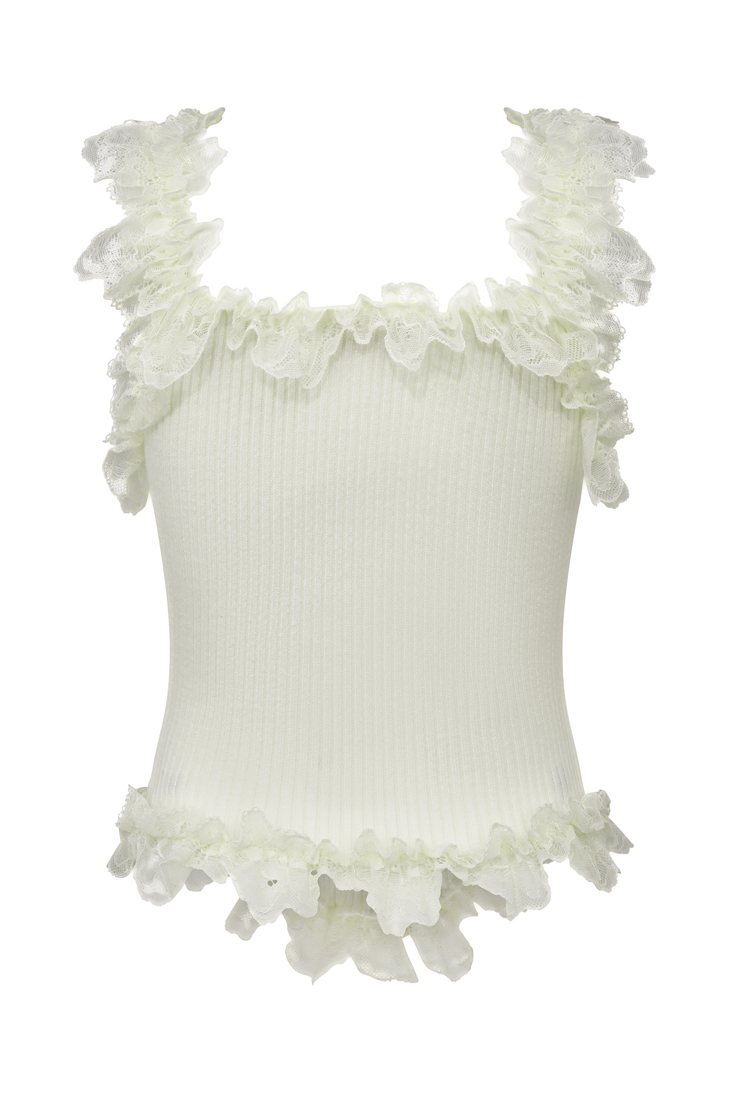 Shay Lace Ruffle Knit Top - Cream