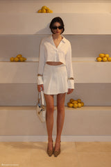 Julianna Cotton Pleated Mini Skirt - White