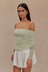 Everly Sheer Mesh Off Shoulder Top - Pastel Green